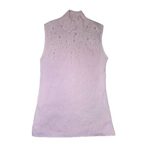 Once Again Pink Pearl Embellished Metallic Mock Neck Sleeveless Knit Top M Y2K
